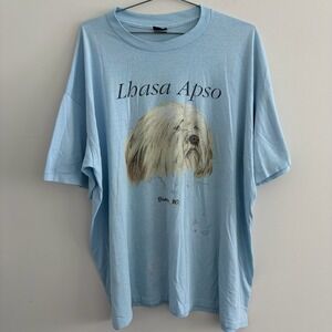 Vintage Platinum Lhasa Apso Dog Graphic T-Shirt Branson MO Light Blue XXL